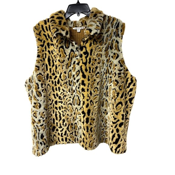 Mercer Street Studio Womens 3X Faux Fur Ribbed Knit Vest Leopard Print Classy - Picture 1 of 8